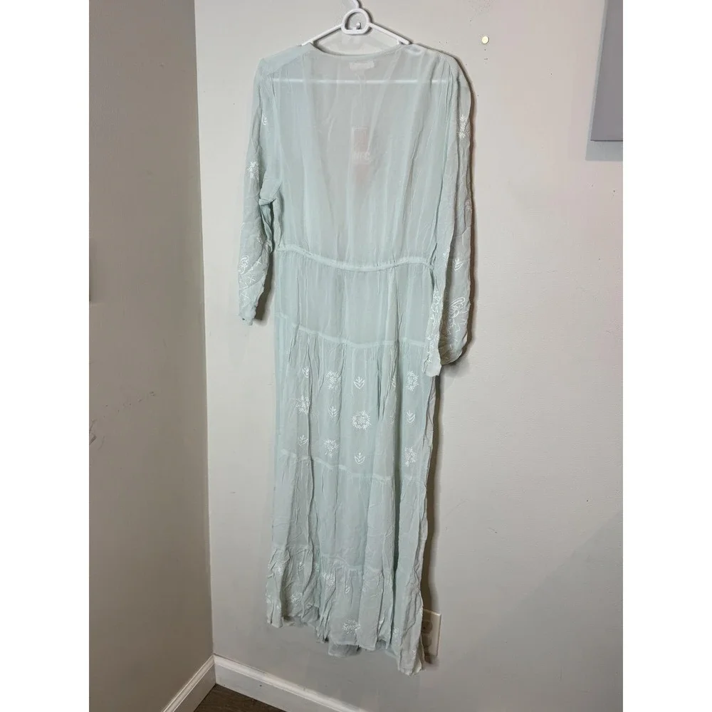New Friends Colony Dress Womens One Size Green‎ Embroidered Kaftan Maxi Boho